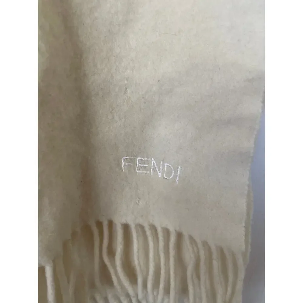 Fendi Cream Fringe Embroidered Scarf • Minimalist